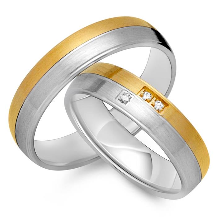 Wedding rings 8ct yellow-white gold 3 diamonds