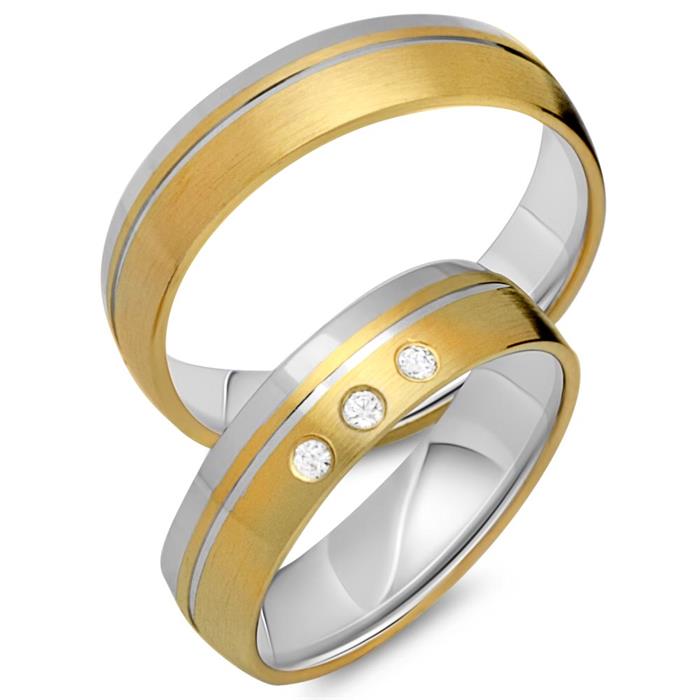 Wedding rings 18ct yellow-white gold 3 diamonds