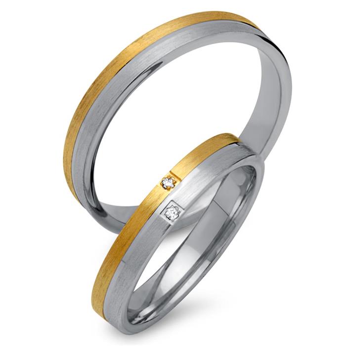 Wedding rings 18ct yellow-white gold 2 diamonds