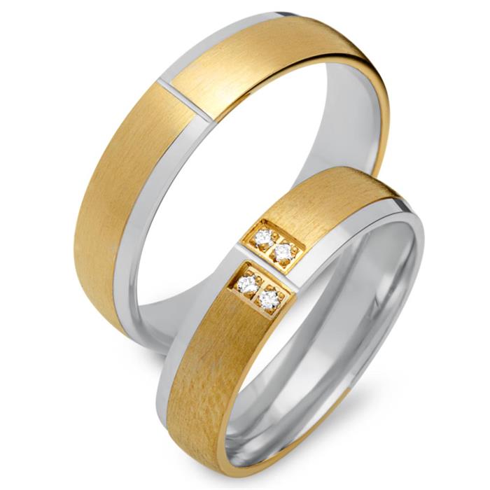 Wedding Rings 14ct Yellow-White Gold 4 Diamonds