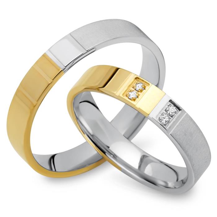 Wedding rings 8ct yellow-white gold 4 diamonds