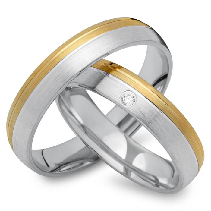 8ct yellow-white gold wedding rings with diamond