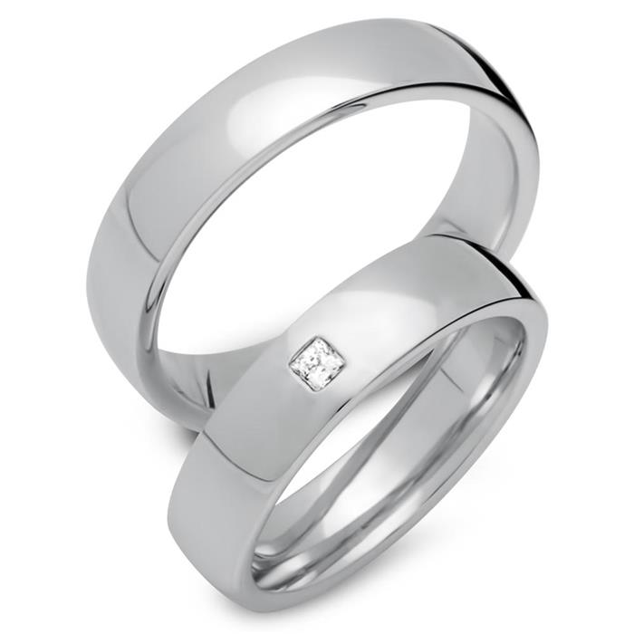 Wedding rings 18ct white gold with diamond