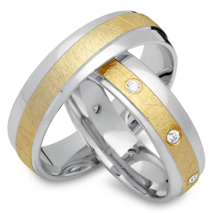 Wedding rings 14ct yellow-white gold 8 diamonds