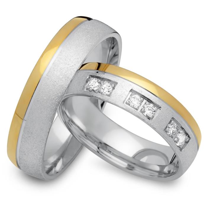 Wedding rings 18ct yellow-white gold 6 diamonds