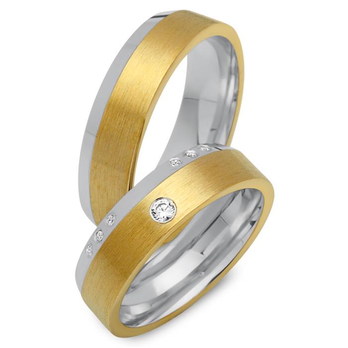 Wedding rings 14ct yellow-white gold 16 brilliant-cut diamonds