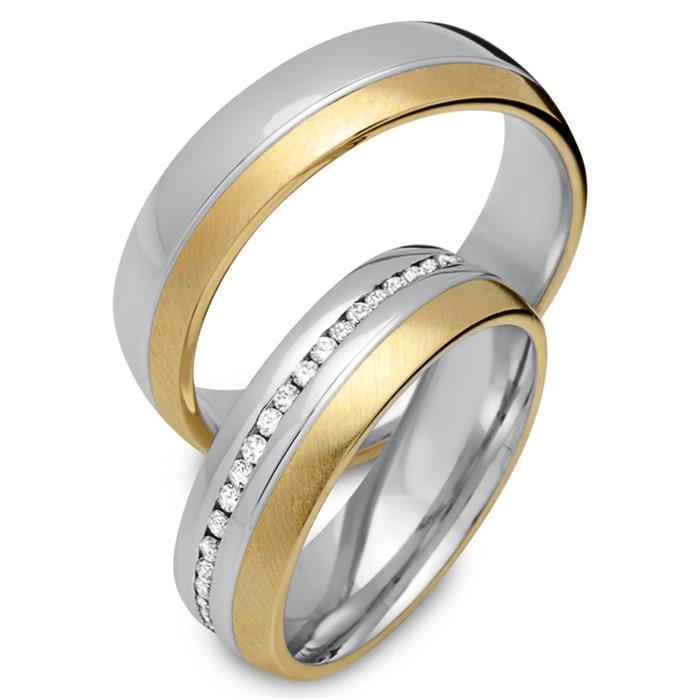 Wedding rings 14ct yellow-white gold 45 diamonds