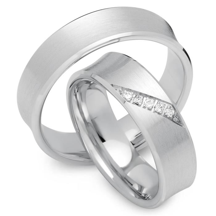 Wedding rings 14ct white gold 5 diamonds