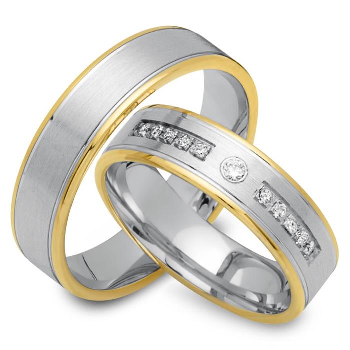 8ct yellow-white gold 11 diamonds wedding rings
