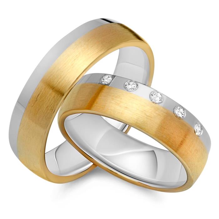 Wedding rings 18ct yellow-white gold 5 diamonds