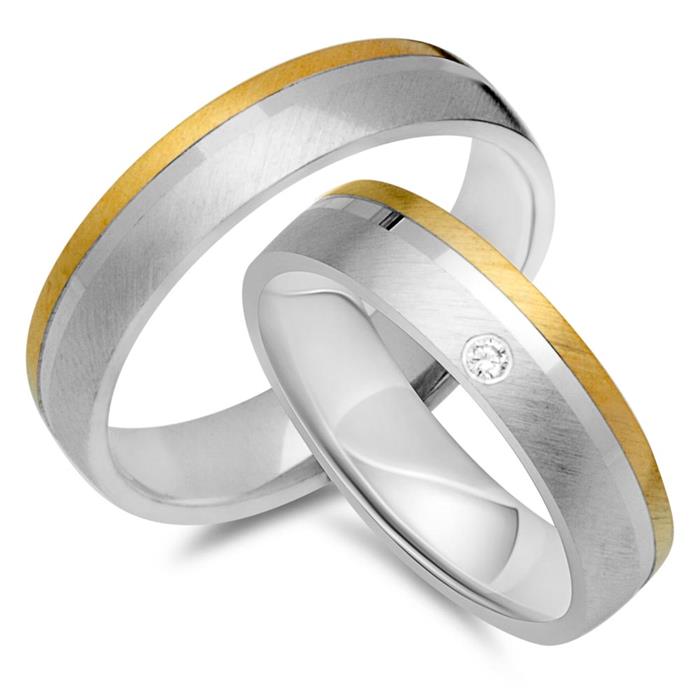 Wedding rings 18ct yellow-white gold with diamond