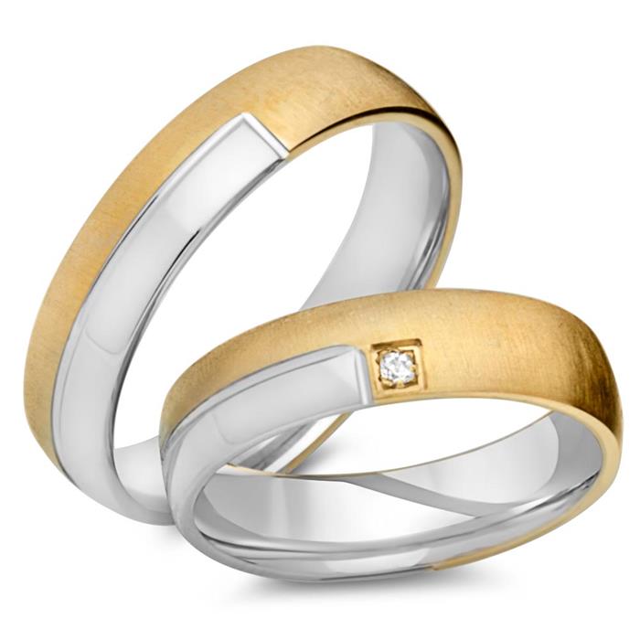 Wedding rings 18ct yellow-white gold with diamond