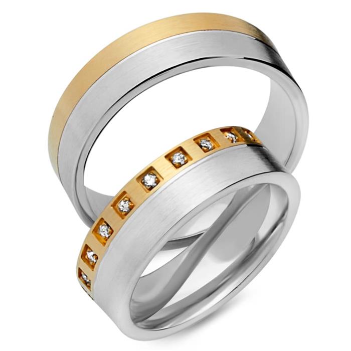 Wedding rings 14ct yellow-white gold 20 diamonds