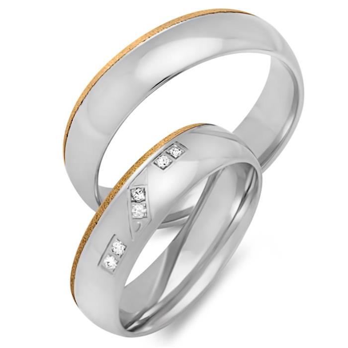 Wedding rings 8ct yellow-white gold 6 diamonds