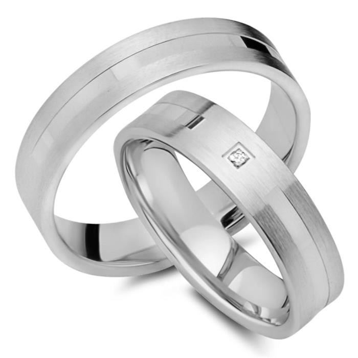 Wedding rings 18ct white gold with diamond