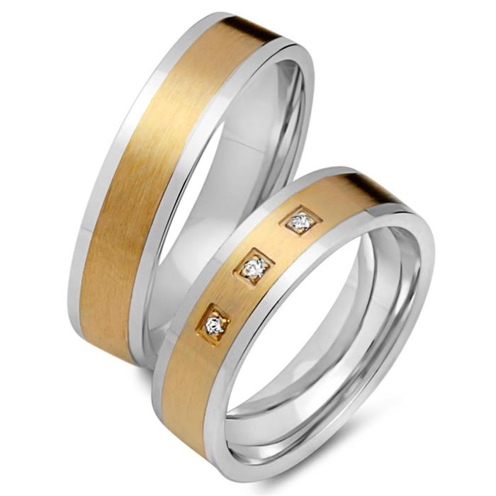 8ct yellow-white gold wedding rings 3 diamonds