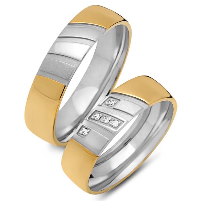 Wedding rings 18ct yellow-white gold 5 diamonds