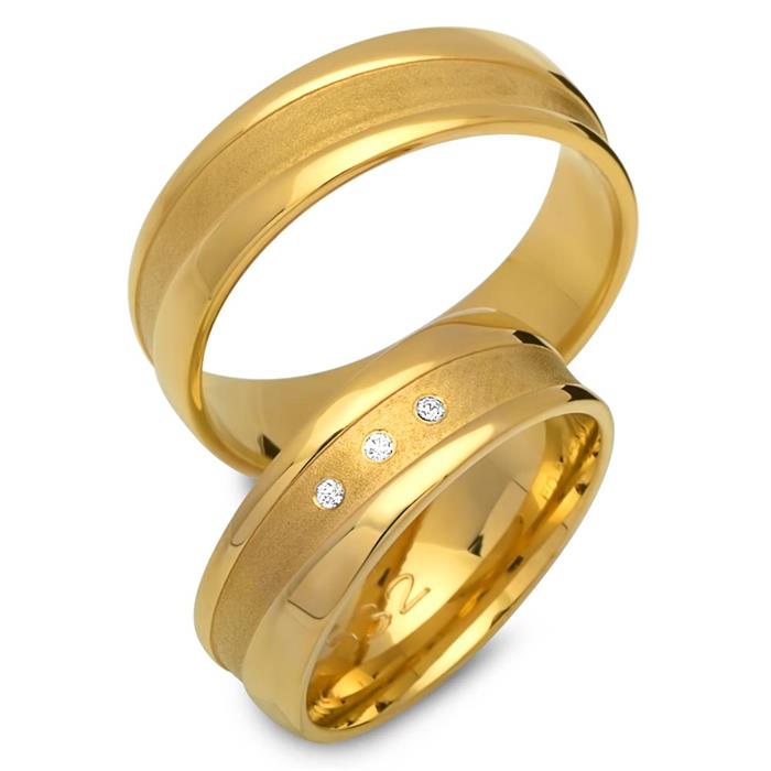 Wedding rings 8ct yellow gold 3 diamonds