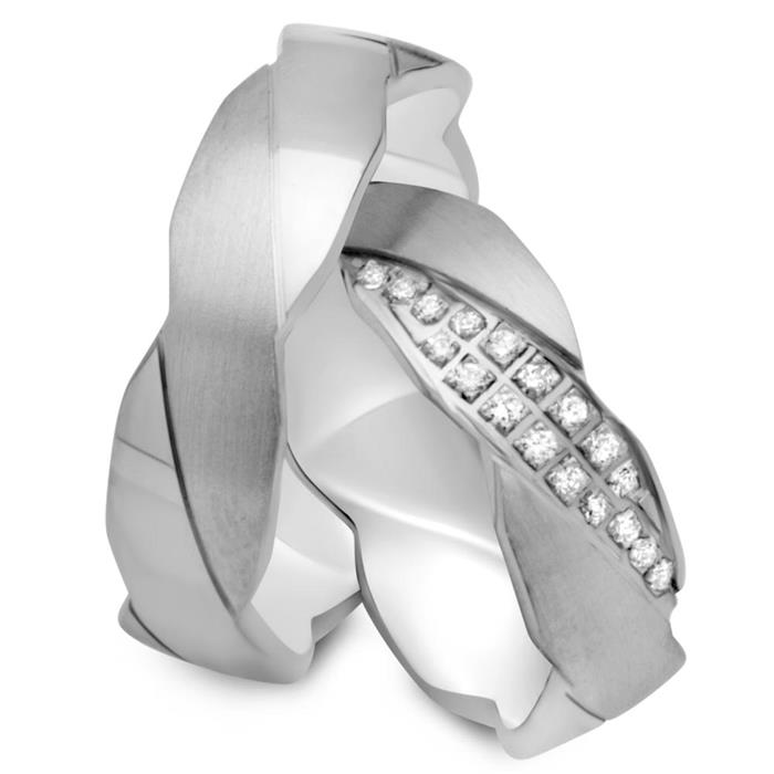 Wedding rings 18ct white gold 18 brilliants