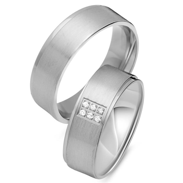 Wedding rings 8ct white gold 6 diamonds
