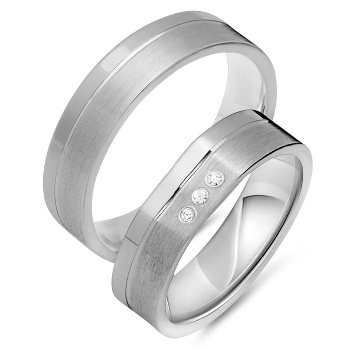 Wedding rings 18ct white gold 3 diamonds