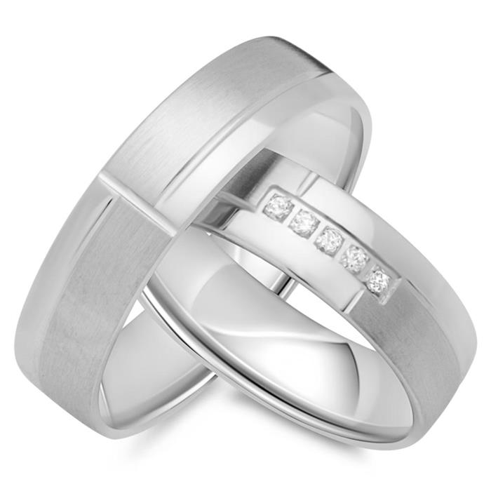 Wedding rings 8ct white gold 5 brilliants