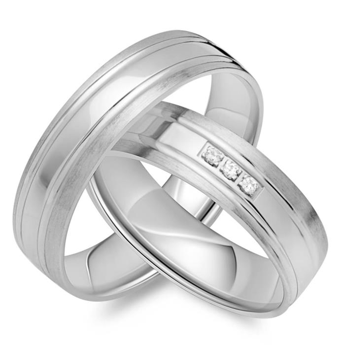 Unique Wedding Rings 18ct White Gold 3 Diamonds EHE0350-7s