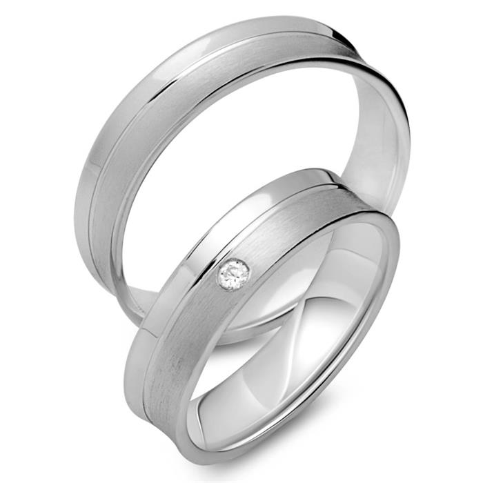 Wedding rings 8ct white gold with diamond