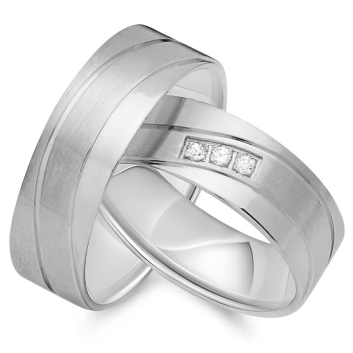 Wedding rings 8ct white gold 3 diamonds