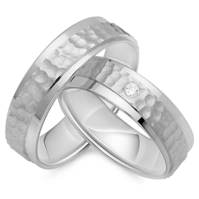 Wedding rings 18ct white gold with diamond