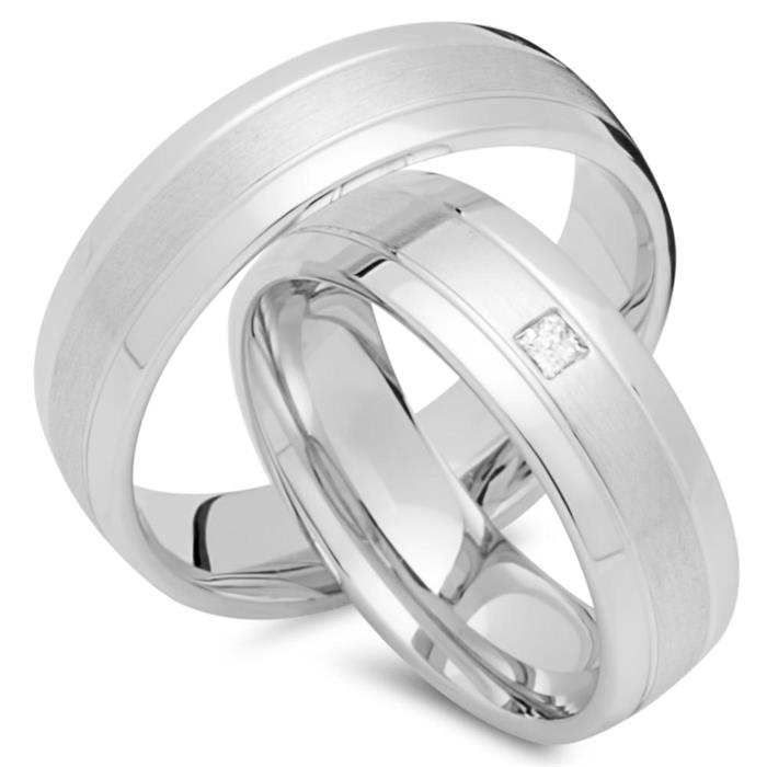 White gold 8ct wedding rings with diamond