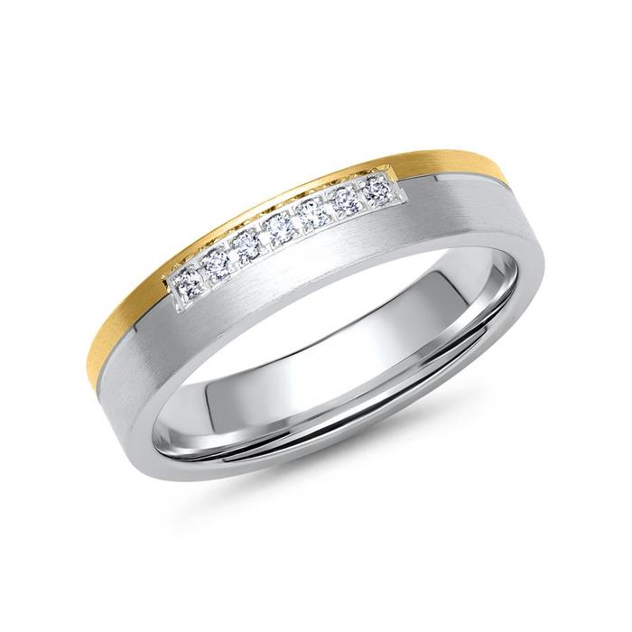 Wedding rings in yellow and white gold with 7 diamonds