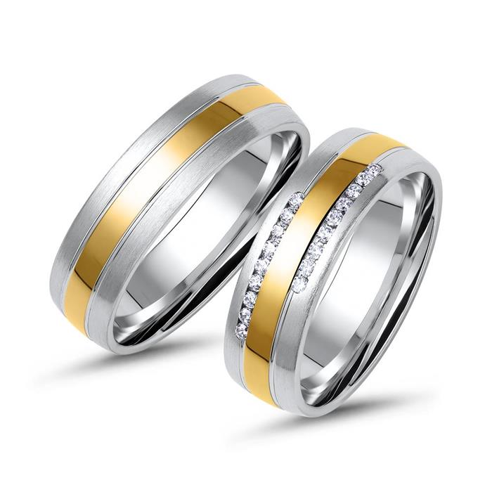 Wedding rings in yellow and white gold with 18 diamonds