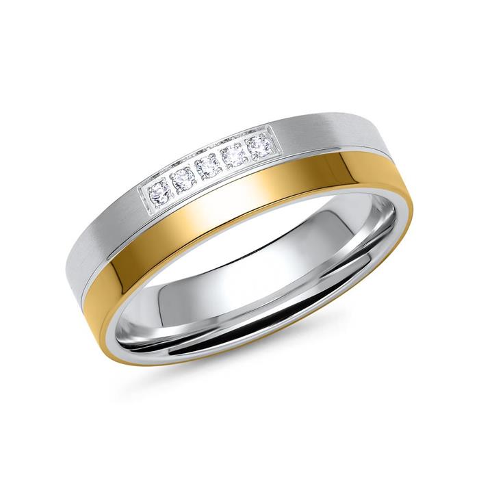 Wedding rings in yellow and white gold with 5 diamonds