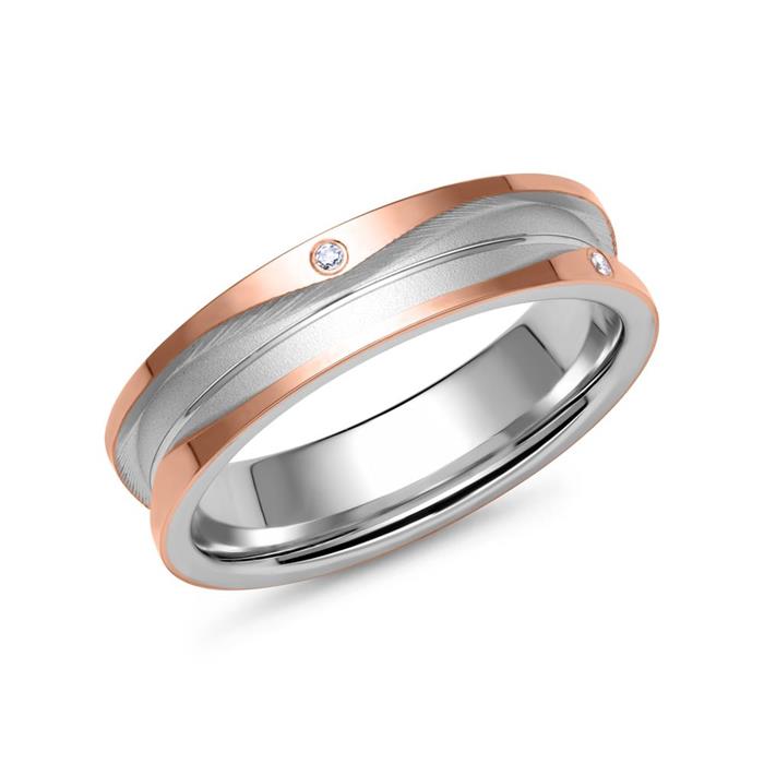 Wedding rings in white and rose gold with 3 brilliants