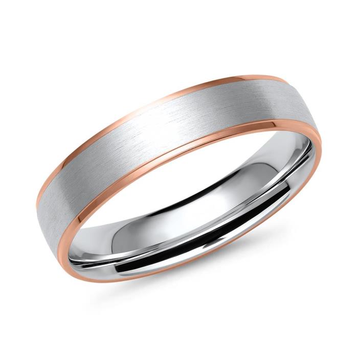 White and rose gold wedding rings with diamond