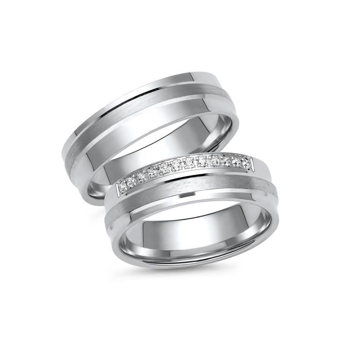 Wedding rings in white gold or platinum with 12 diamonds