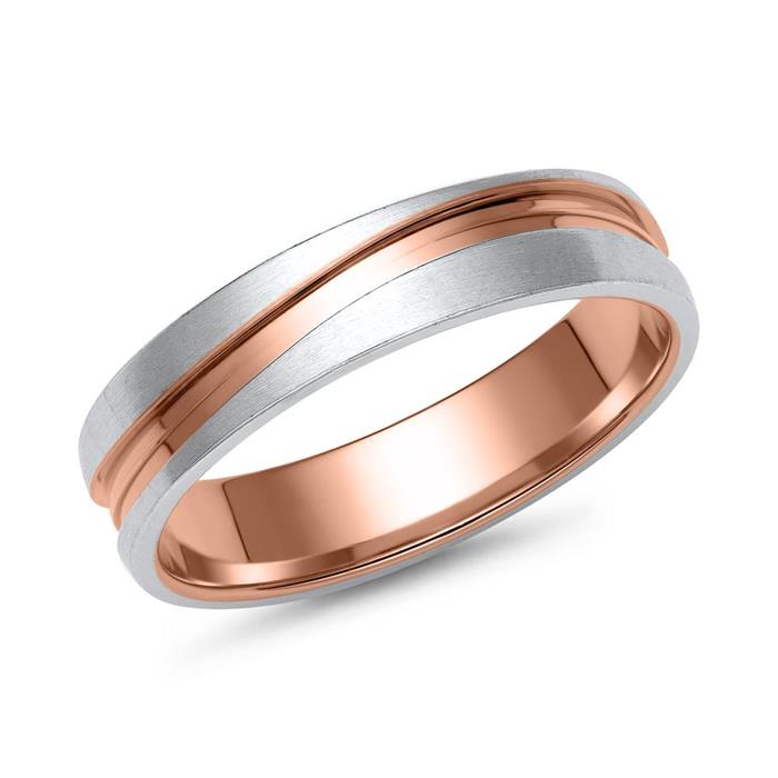 Rose and white gold wedding rings with diamond