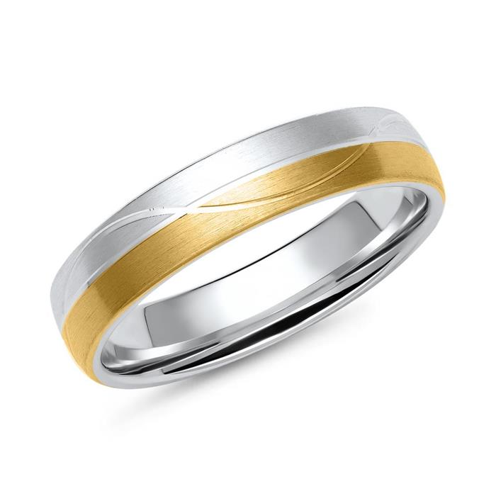 Yellow and white gold wedding rings with diamond