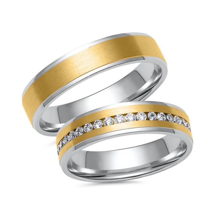 Wedding rings in white and yellow gold with 37 diamonds