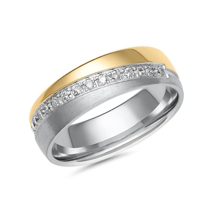 Wedding rings in white and yellow gold with 15 diamonds