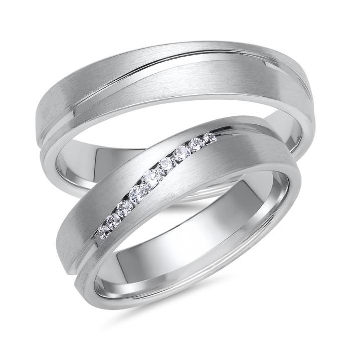Wedding rings in white gold or platinum with 9 diamonds