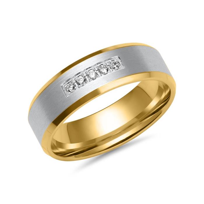 Wedding rings in yellow and white gold with 5 diamonds