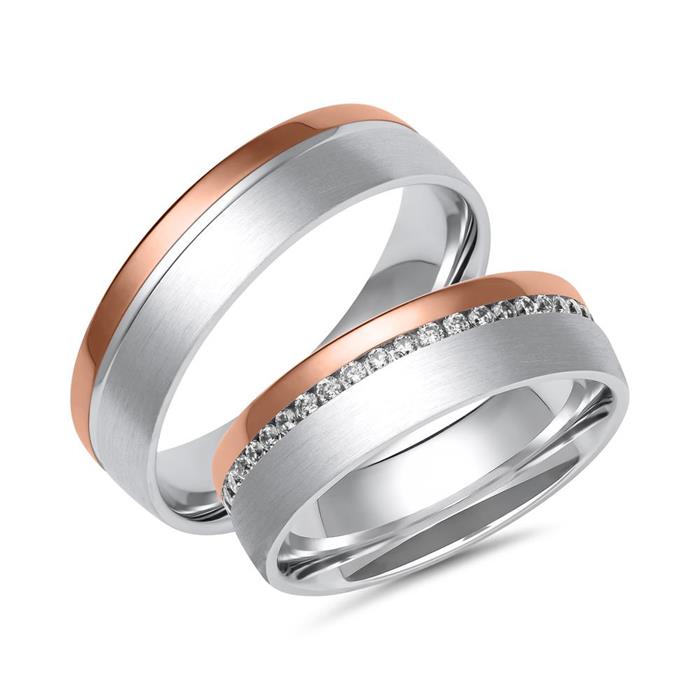 White and rose gold wedding rings with 44 diamonds