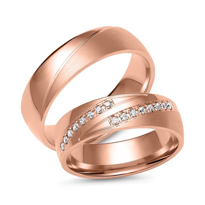 Wedding rings in rose gold with 16 diamonds