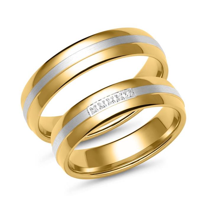 Yellow and white gold wedding rings with 5 diamonds