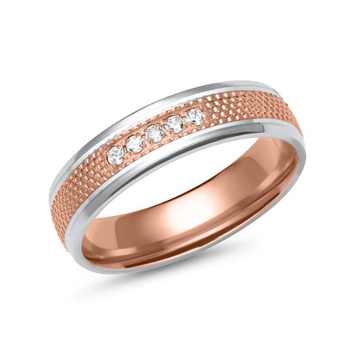 Rose and white gold wedding rings with 5 diamonds