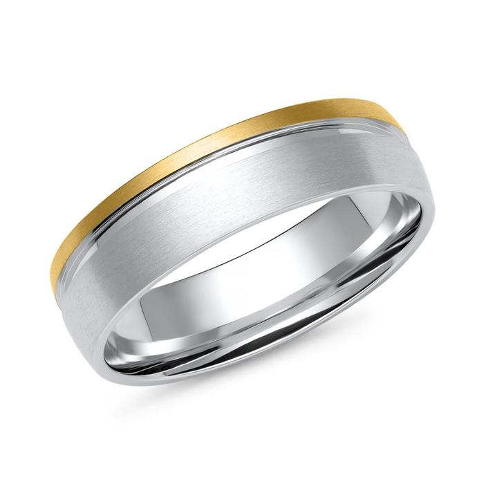 Wedding rings in white and yellow gold with 7 diamonds