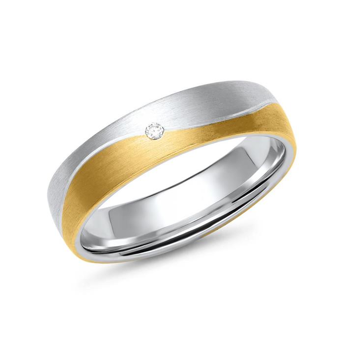 Wedding rings in white and yellow gold with diamond