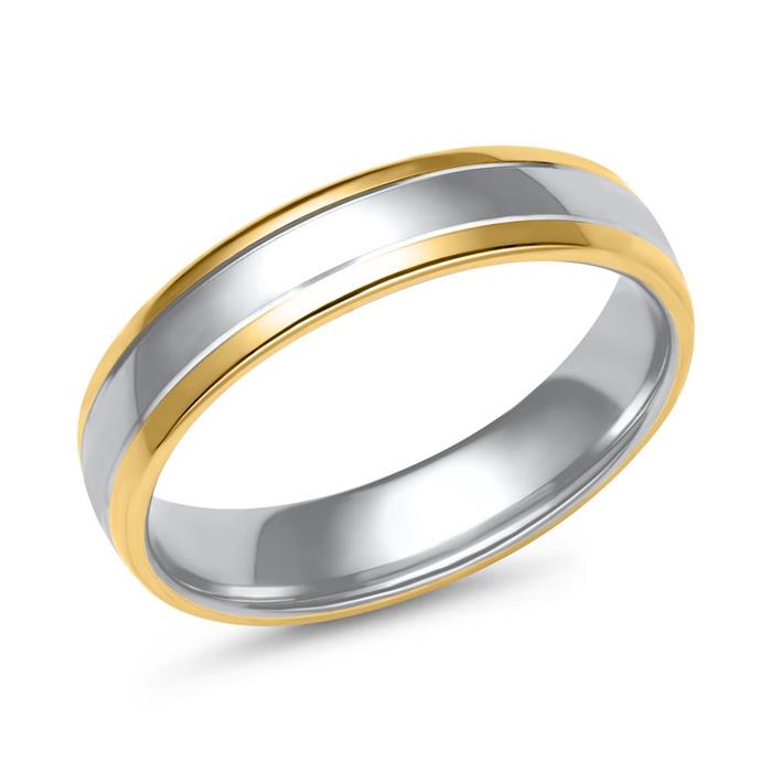 Wedding rings in white and yellow gold with diamond